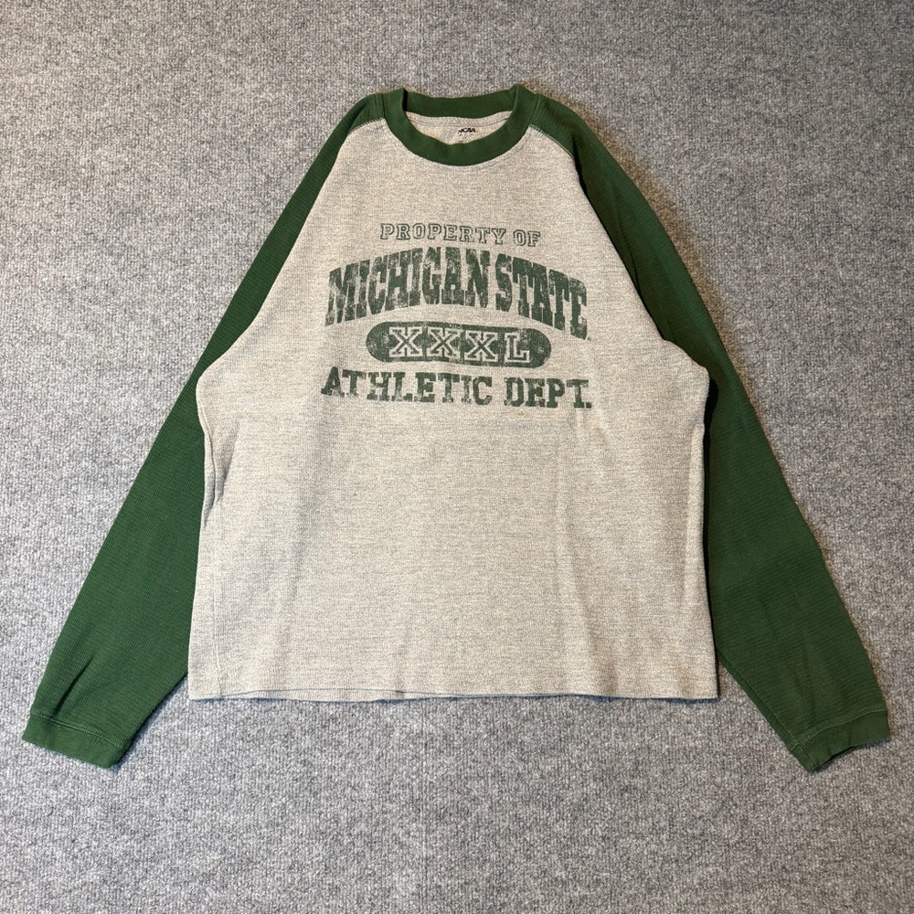 Michigan State Raglan Sweatshirt Gray Green NCAA Graphic Mens M
